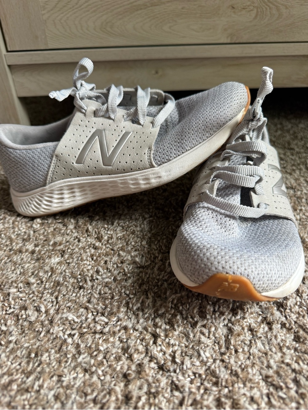 New Balance Kids' Light Gray and Gum-Trim Sneakers